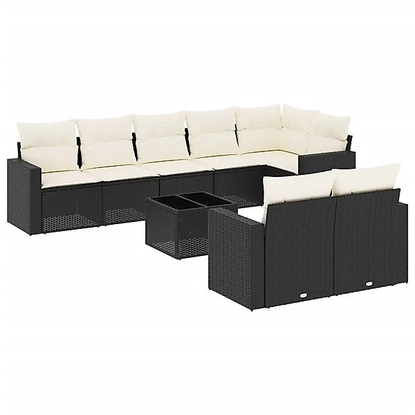 vidaXL 9-Tlg Garten-Sofagarnitur mit Kissen Schwarz Poly Rattan 3251563 günstig online kaufen