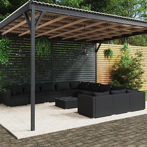 Vidaxl 12-tlg. Garten-lounge-set Mit Kissen Poly Rattan Schwarz günstig online kaufen