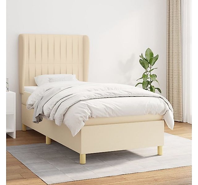 vidaXL Boxspringbett Boxspringbett mit Matratze Creme 90x200 cm Stoff Bett günstig online kaufen