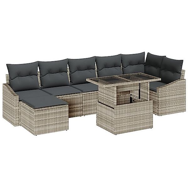 vidaXL Loungesofa 8-teiliges Garten Sofa Set mit Kissen in Hellgrau aus Pol günstig online kaufen