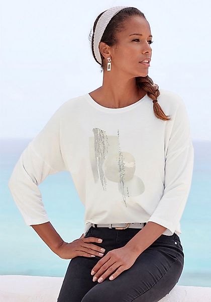LASCANA 3/4-Arm-Shirt mit schimmerndem Folienprint aus hochwertiger French günstig online kaufen