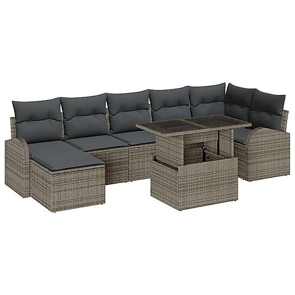 vidaXL Loungesofa 8-tlg. Garten-Sofagarnitur mit Kissen Grau Poly Rattan, 8 günstig online kaufen
