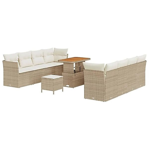 vidaXL Gartensofa-Set mit Kissen 11 Stk Beige und Creme Poly-Rattan 3363411 günstig online kaufen