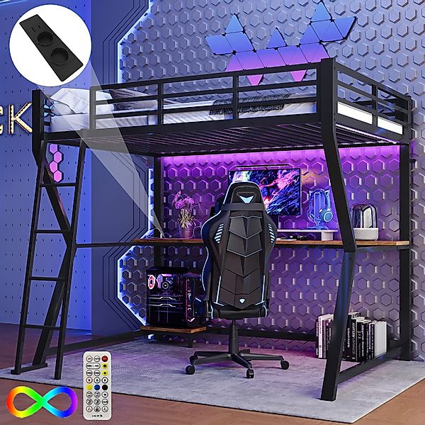 Flieks Hochbett LED Metallbett 90x200cm mit günstig online kaufen