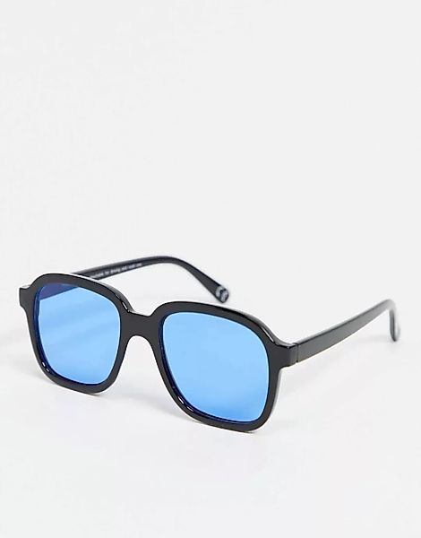 ASOS DESIGN – Eckige Sonnenbrille in Schwarz mit getönten Gläsern in Blau u günstig online kaufen