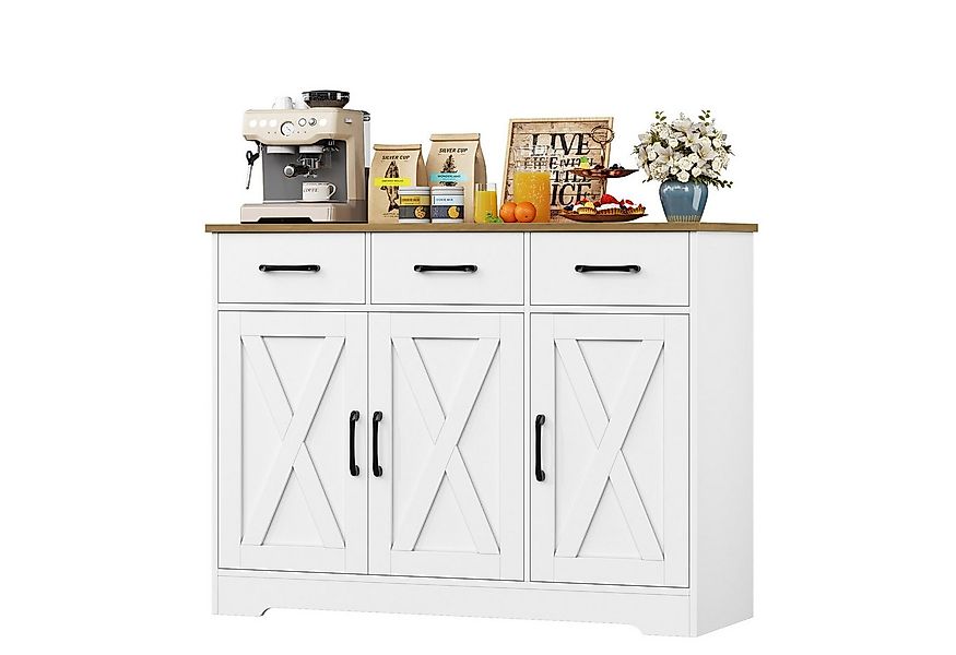HOMECHO Sideboard, Küchenschrank mit 3 Schubladen und 3 Türen für Küche, We günstig online kaufen