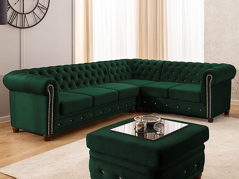 S-Style Möbel Ecksofa Chesterfield mit Schlaffunktion günstig online kaufen
