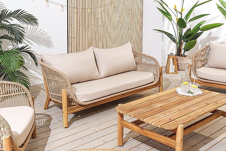 riess-ambiente Loungeset ROPE natur beige – Sofa, 2 Sessel & Tisch aus Akaz günstig online kaufen