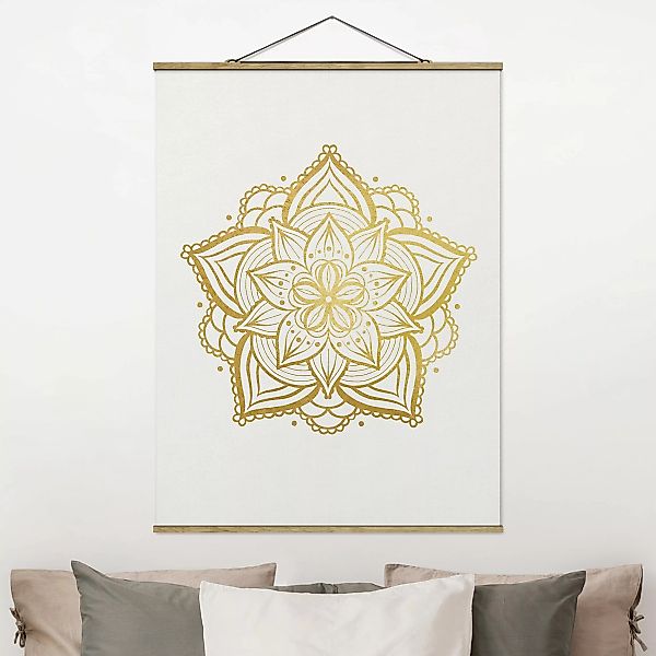 Stoffbild Mandala mit Posterleisten - Hochformat Mandala Blüte Illustration günstig online kaufen