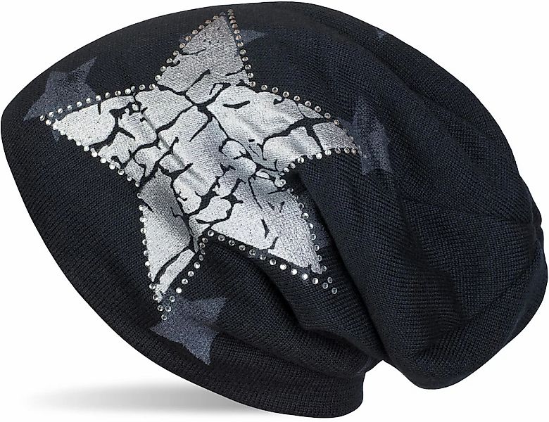 styleBREAKER Strickmütze "Feinstrick Beanie mit Sternen und Strass" 1 Stk. günstig online kaufen
