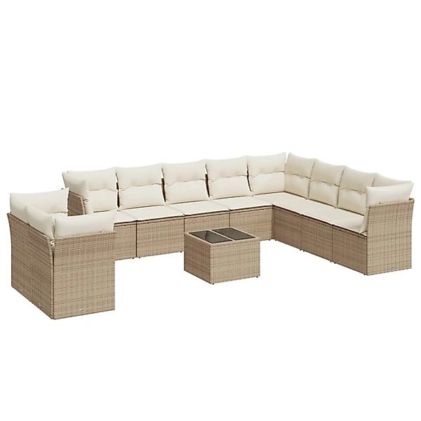 vidaXL 11-Tlg Garten-Sofagarnitur mit Kissen Beige Poly Rattan 3217868 günstig online kaufen