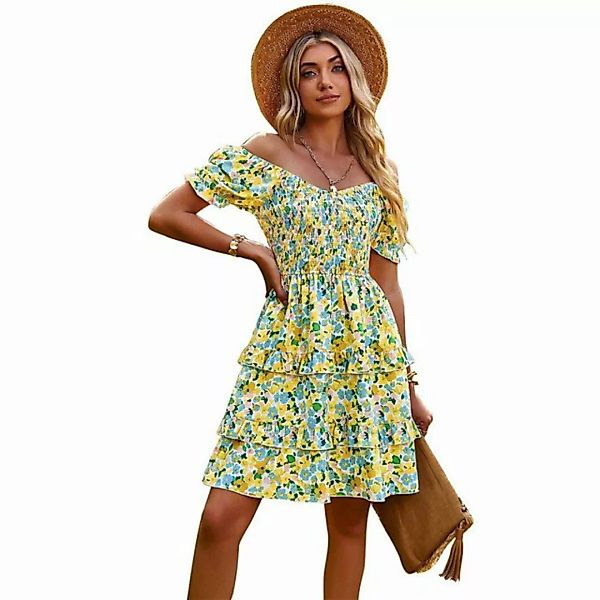 RUZU UG Strandkleid Frühlings- und Sommerkleid, kurzärmeliger Kuchenrock mi günstig online kaufen