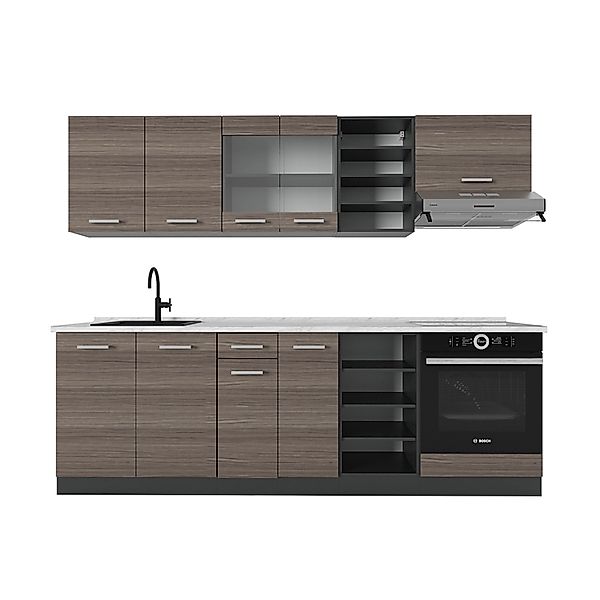 Vicco R-Line Küchenzeile Edelgrau/Anthrazit 240 cm AP Marmor ohne E-Geräte günstig online kaufen