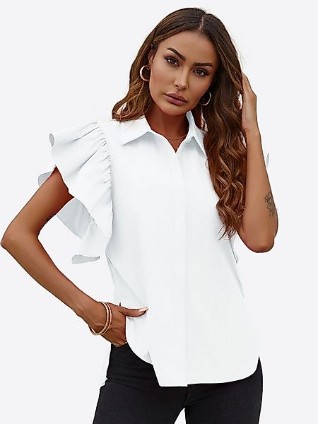 Imily Bela Blusenshirt Damen mit Hemdkragen und Rüschenärmeln aus Baumwolle günstig online kaufen