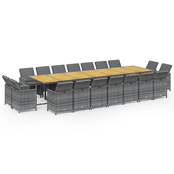 vidaXL 19-Tlg Garten-Essgruppe mit Kissen Grau Poly Rattan 3095660 günstig online kaufen