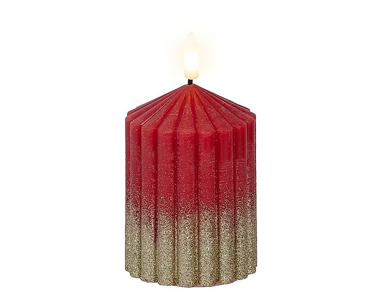Lumineo LED-Kerze, LED Kerze mit Timerfunktion 7x10cm Wachs gerillt Rot / W günstig online kaufen
