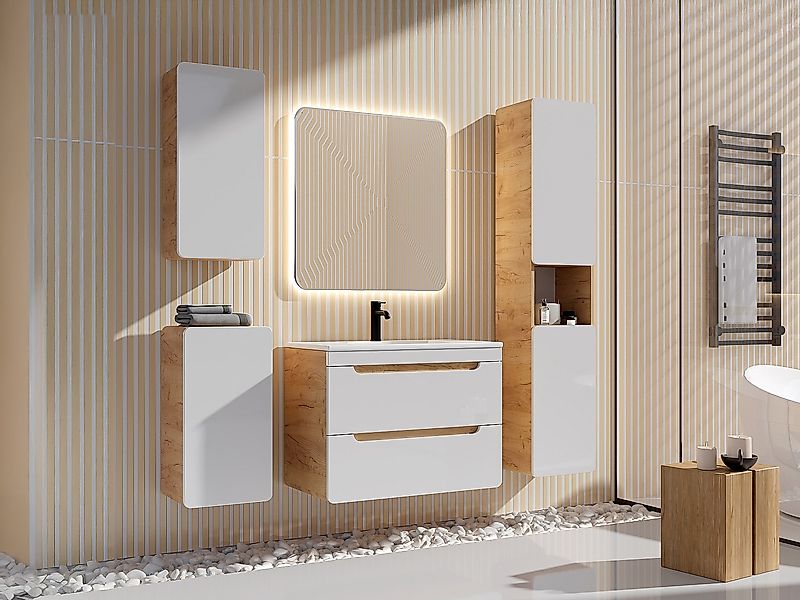 Waschbeckenunterschrank hängend mit Einbauwaschbecken & drei Badhochschränk günstig online kaufen