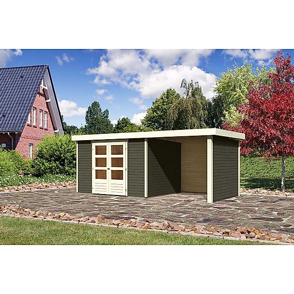 Karibu Holz-Gartenhaus Boras Terragrau Flachdach Lackiert 298 cm x 242 cm günstig online kaufen