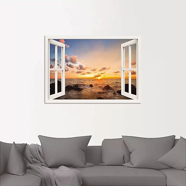Artland Wandbild »Fensterblick Sonnenuntergang am Meer«, Fensterblick, (1 S günstig online kaufen