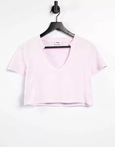 Cotton:On – T-Shirt mit v-förmiger Kerbe in Flieder-Lila günstig online kaufen