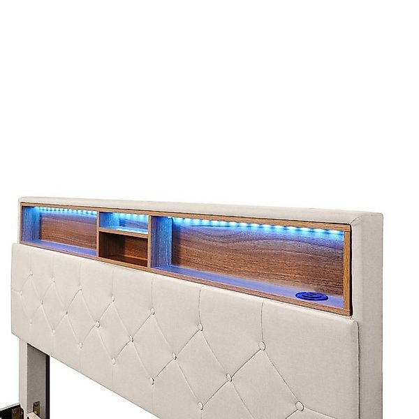 SOFTWEARY Polsterbett mit 2 Schubladen und LED-Beleuchtung (Doppelbett mit günstig online kaufen