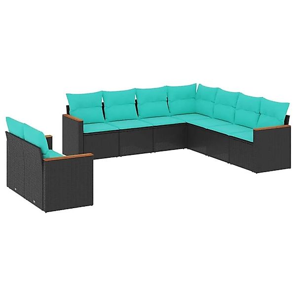 vidaXL 9-Tlg Gartensofa-Set mit Kissen Schwarz Polyrattan 3226099 günstig online kaufen