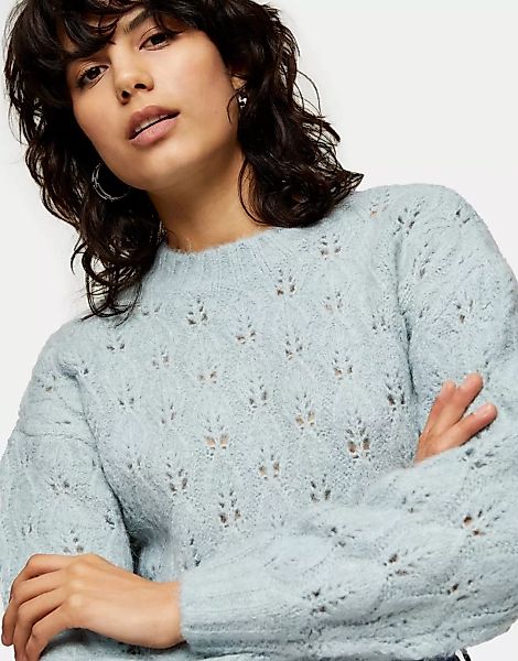 Topshop – Kurz geschnittener Pullover mit Nahtdetail in Blau günstig online kaufen