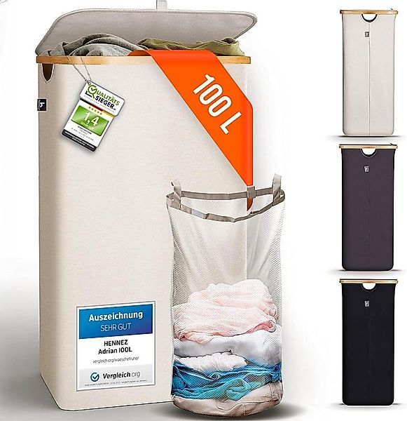 HENNEZ Wäschekorb mit Griff aus Bambus, 100 l – Wäschekorb mit Deckel, Dunk günstig online kaufen