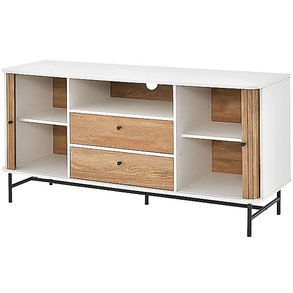 Costway Sideboard Holz mit Schiebetüren & 2 Schubladen Weiß & Natur günstig online kaufen