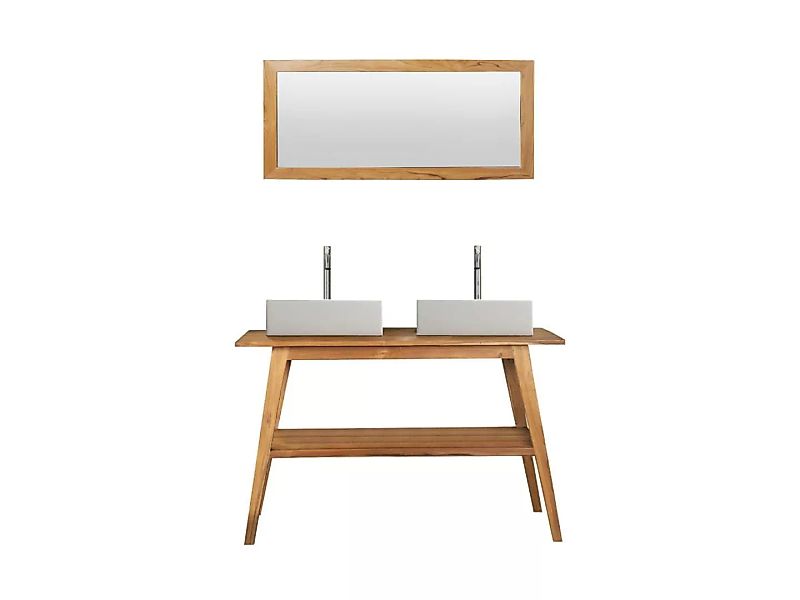 Badmöbel mit Doppelwaschbecken + Spîegel - Teakholz - 120 cm - BOBOTSARI günstig online kaufen