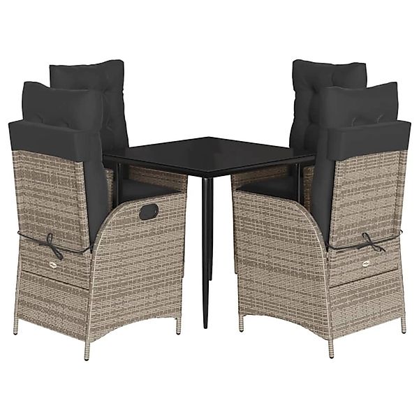 vidaXL 5-Tlg Garten-Essgruppe mit Kissen Grau Poly Rattan 3213216 günstig online kaufen
