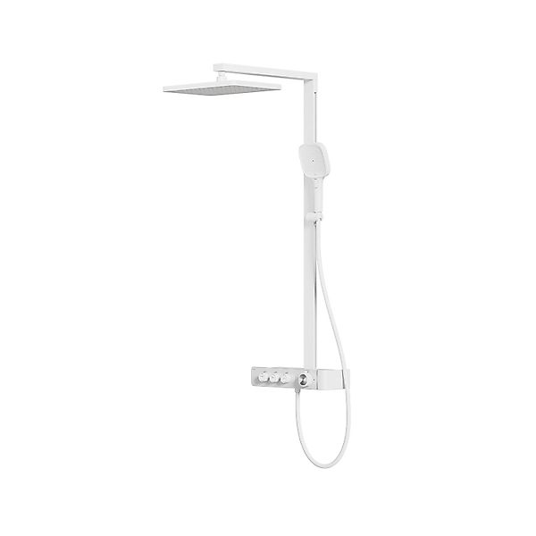 Emke Duschsystem mit Thermostat Weiß Matt Duscharmatur Komplettset 36x24 cm günstig online kaufen