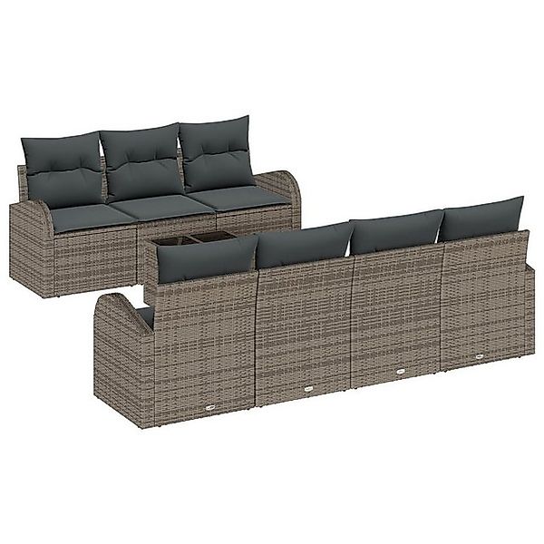 vidaXL Loungesofa 8-teiliges Garten-Sofaset mit Kissen grau Poly-Rattan, 8 günstig online kaufen