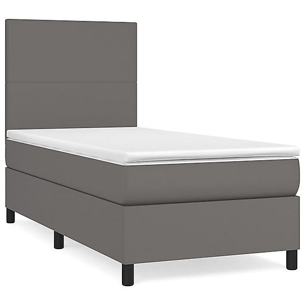vidaXL Boxspringbett, Boxbett mit Matratze Grau 100x200 cm Kunstleder günstig online kaufen