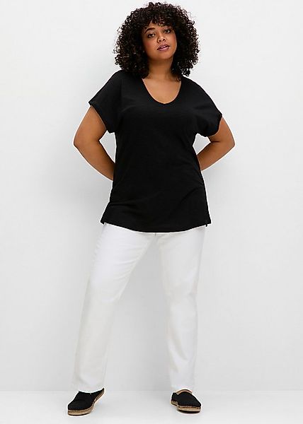 Sheego T-Shirt V-Shirt . mit V-Ausschnitt, aus Flammgarn günstig online kaufen