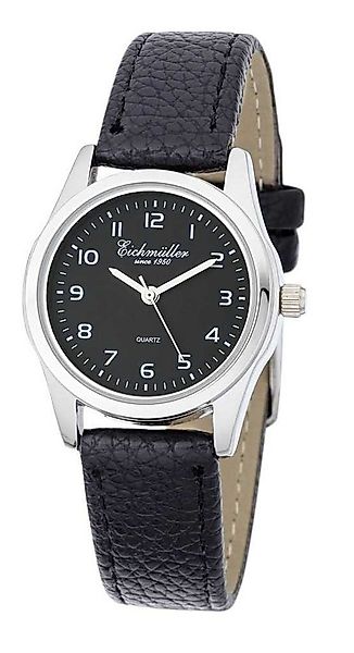 Eichmüller Quarzuhr Damenuhr, schwarzes Zifferblatt und Lederarmband, RE100 günstig online kaufen