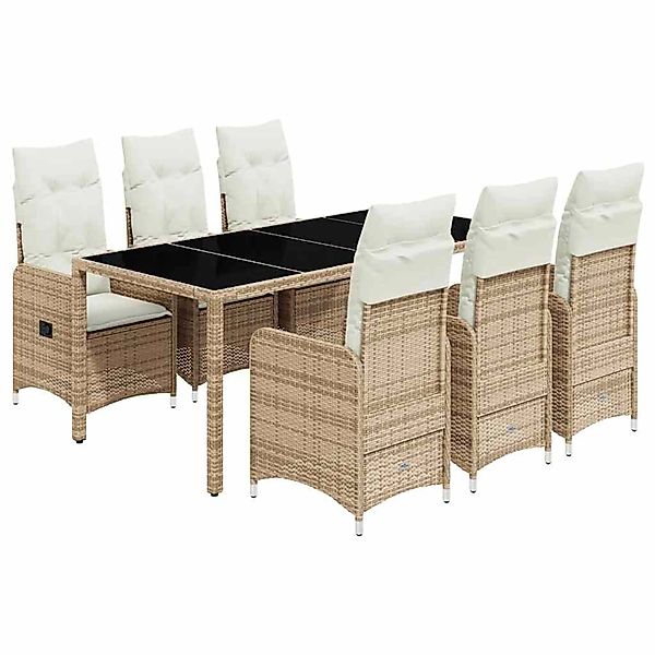 vidaXL 7-Tlg Garten-Bistro-Set mit Kissen Beige Poly Rattan 3277101 günstig online kaufen