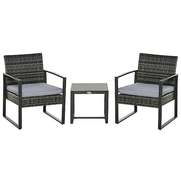 Outsunny Polyrattan Gartenmöbel Set 2 Personen, Sitzgruppe Balkon & Garten, günstig online kaufen