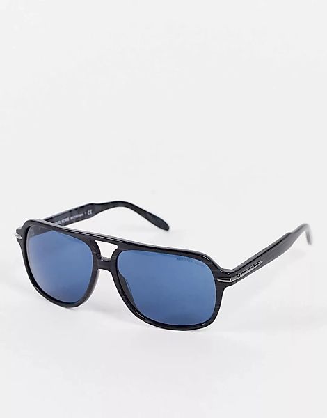 Michael Kors – Rechteckige Sonnenbrille in Schwarz mit Gläsern in Blau günstig online kaufen