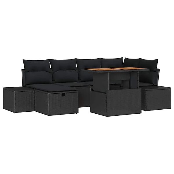 vidaXL Garten-Sofa-Set mit Kissen 7-Tlg Schwarz Poly Rattan 3360055 günstig online kaufen