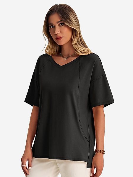 Imily Bela Kurzarmshirt Damen mit V-Ausschnitt Halbarm Seitenschlitzen Casu günstig online kaufen