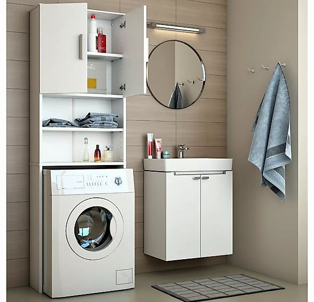 Vicco Waschmaschinenschrank 190 x 64 cm Weiß weiß günstig online kaufen