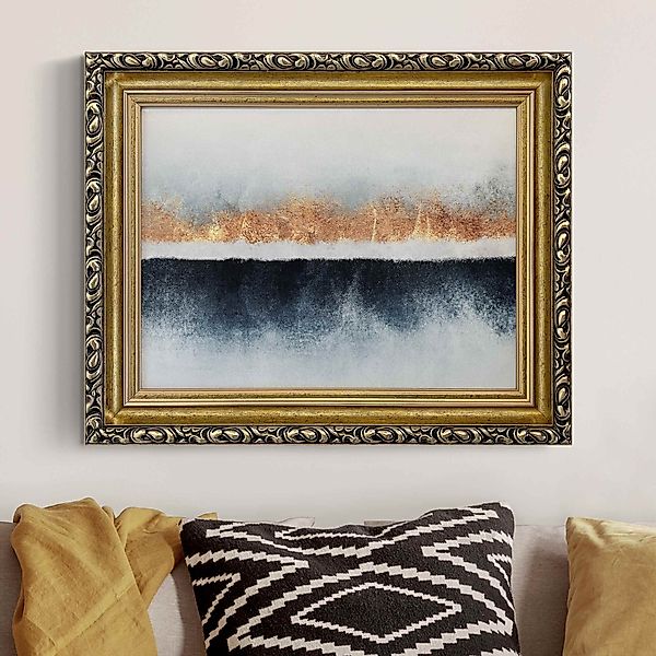 Gerahmtes Leinwandbild Goldener Horizont Aquarell günstig online kaufen