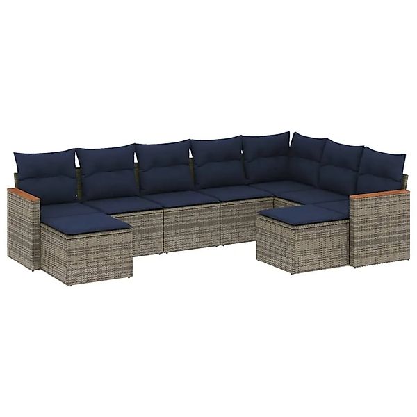 vidaXL 9-Tlg Gartensofa-Set mit Kissen Grau Polyrattan 3226544 günstig online kaufen