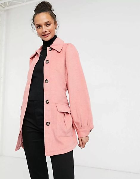 Monki – Nina – Rosafarbene Jacke aus recycelter Wollmischung mit Bindegürte günstig online kaufen