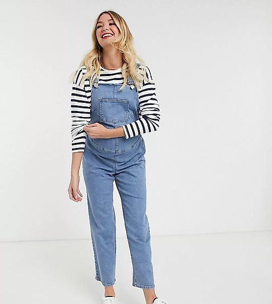ASOS DESIGN Maternity – Exclusive – Jeans-Latzhose mit verstellbarer Taille günstig online kaufen