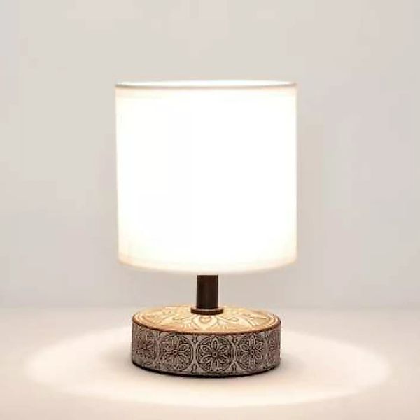 Tischlampe GERY Keramik Stoff 20cm rund Nachttisch günstig online kaufen