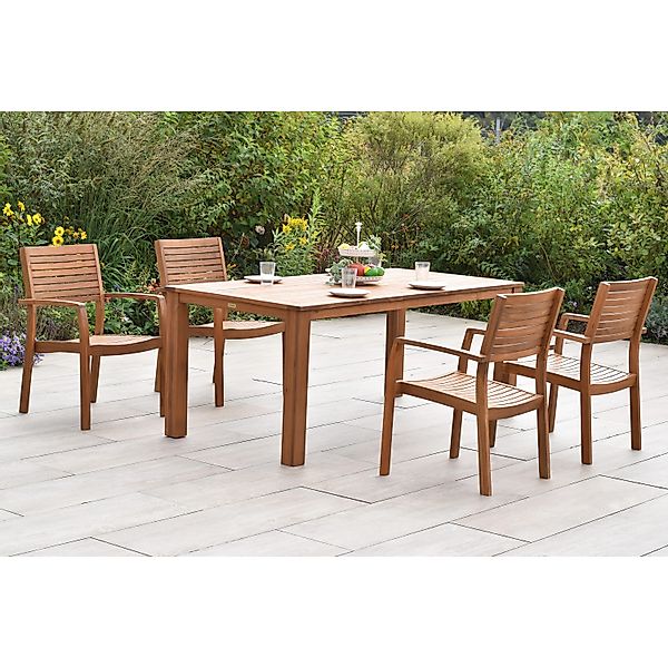 Merxx Batavia Set 5-tlg. 4 Stapelsessel Gartentisch 185 x 90 cm günstig online kaufen