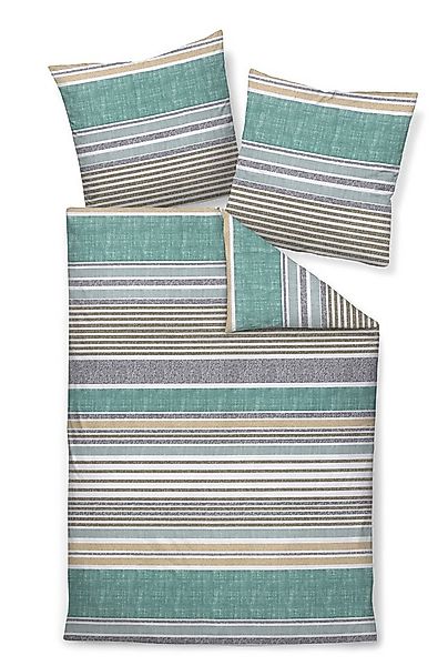 Janine Bettwäsche Edel Baumwolle, Flanell, 2 teilig, gestreift, grün, weiß, günstig online kaufen