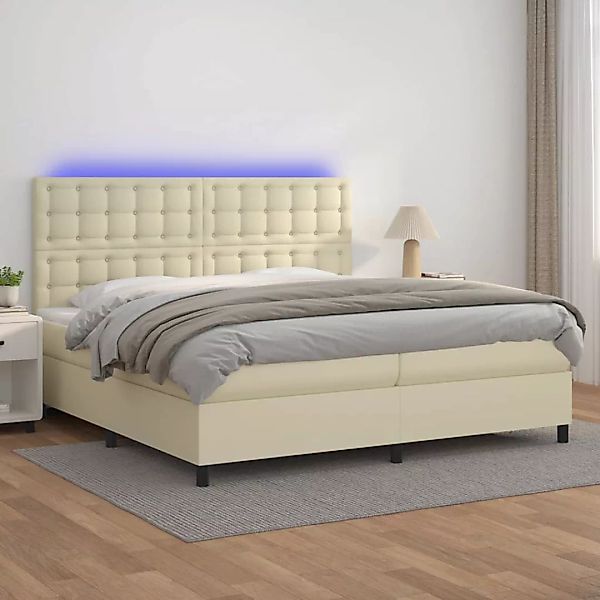 Vidaxl Boxspringbett Mit Matratze & Led Creme 200x200 Cm Kunstleder günstig online kaufen